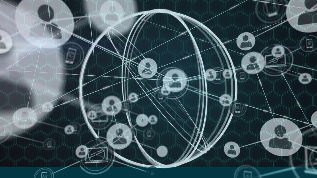 블랙 디지털 공간에서 연결과 원의 애니메이션