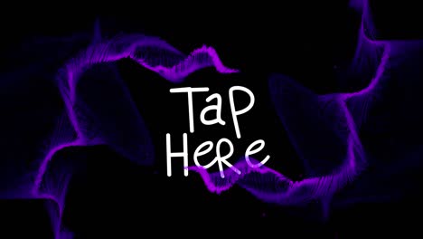 Animation-of-purple-shapes-over-tap-here-text-on-black-background