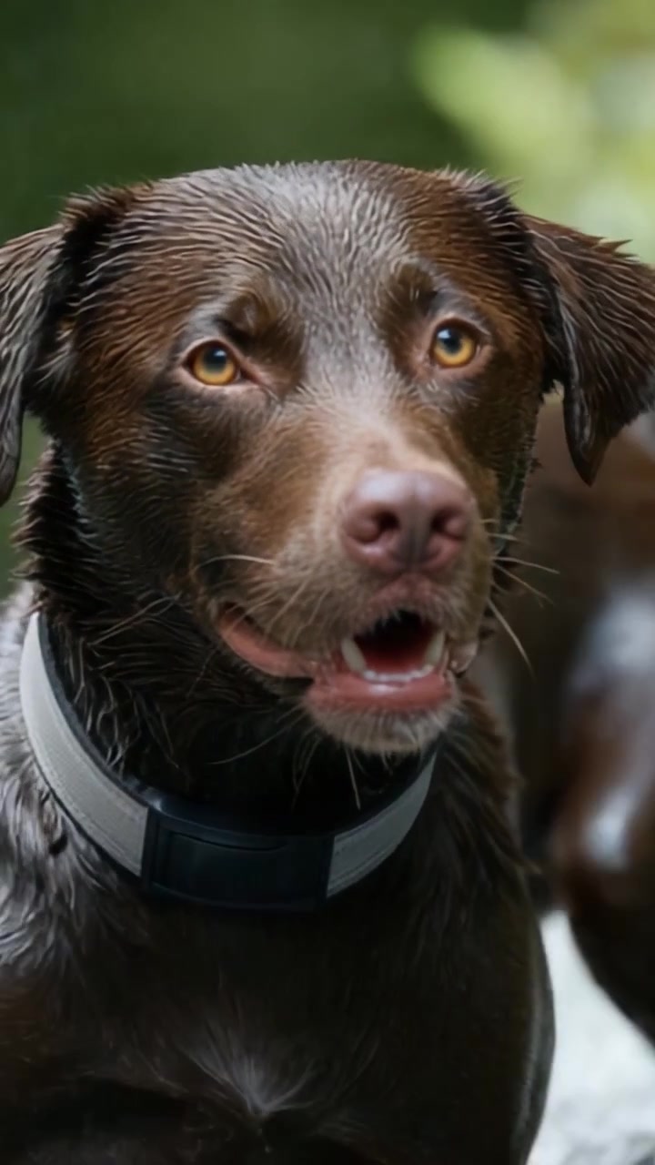 A joyful brown dog splashes in the water, showcasing its playful nature and energy in a vibrant outdoor setting, highlighting the bond between pet and environment.