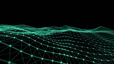 glowing green mesh waves against black background