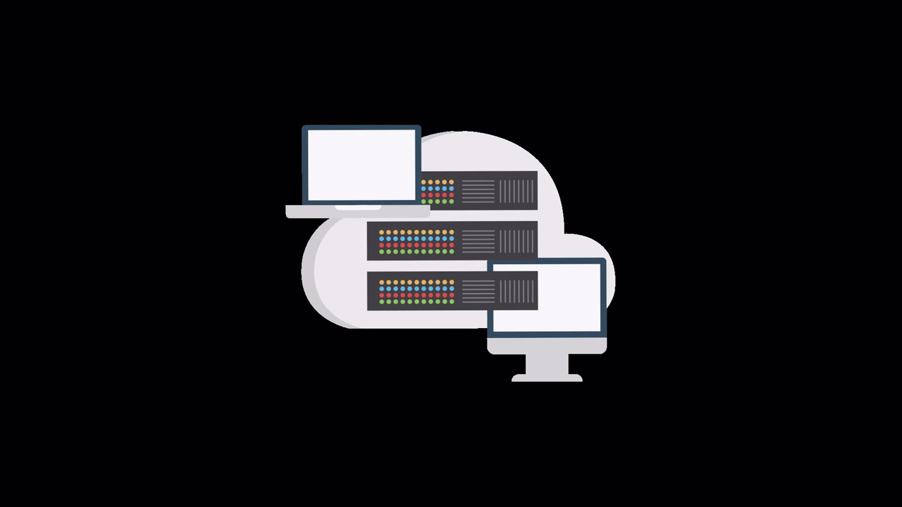 Animated Cloud Computing Concept with Servers and Devices