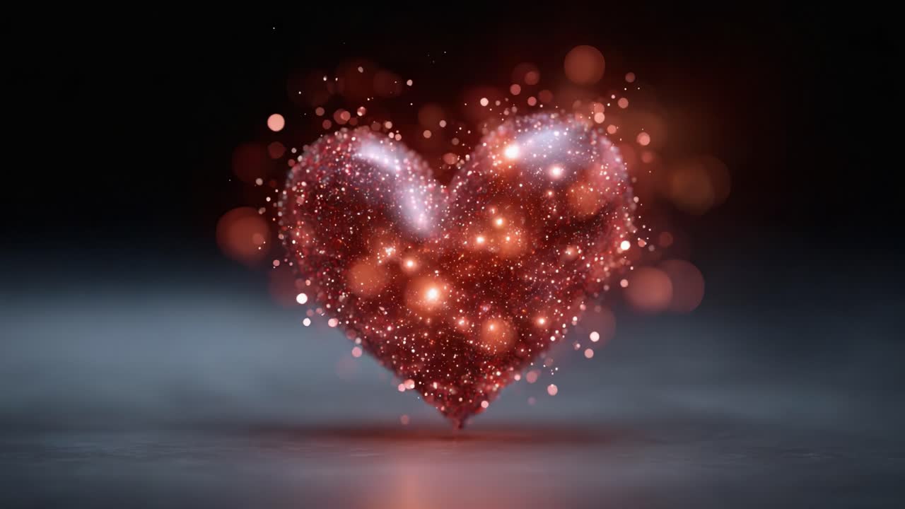 Cuore splendente di amore scintillante: una vivida celebrazione di emozione, connessione e gioia, catturata in dettagli straordinari con particelle scintillanti e luce radiosa