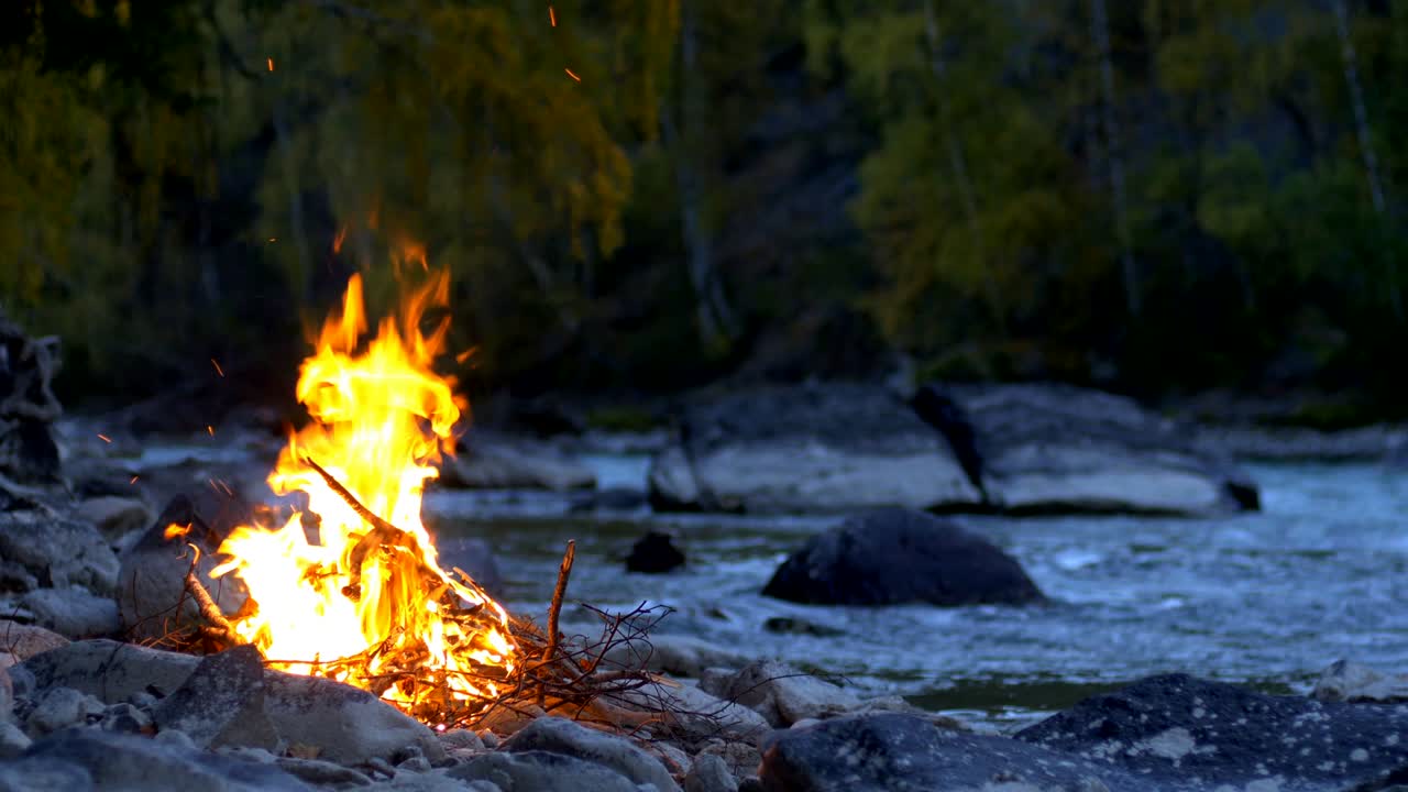 황혼에 강가에 있는 불꽃놀이 시리스 루프 영상