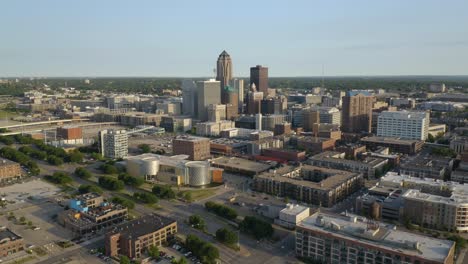 aerial view of des moines, iowa skyline on beautiful morning