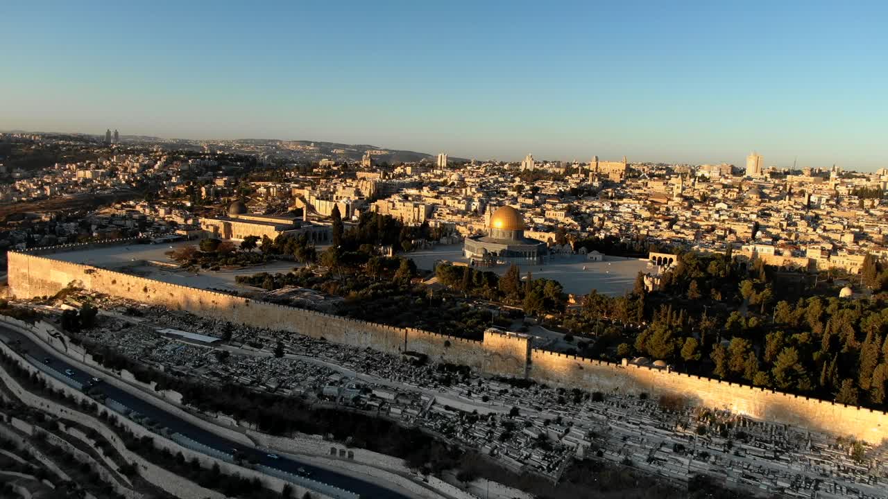 Wide Shot Drone Jerusalem Israel Aerial Ancient City Wall