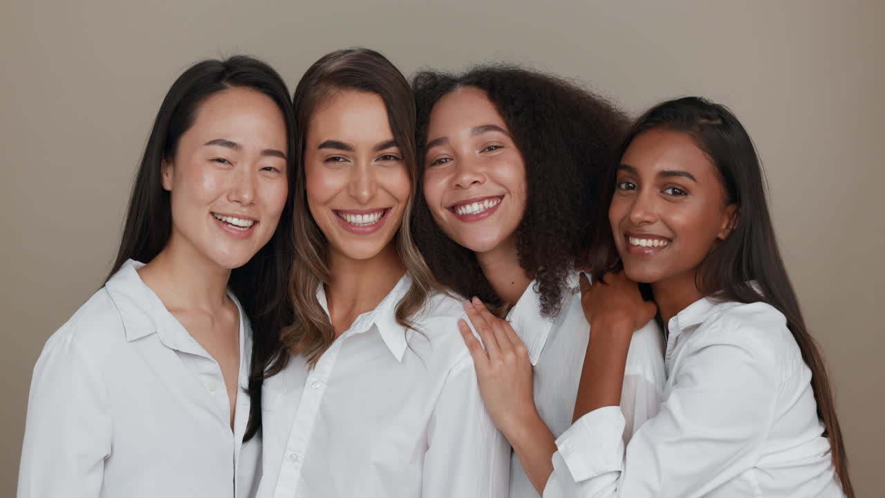 여성, 얼굴과 아름다움, 다양성에서 행복한 그룹