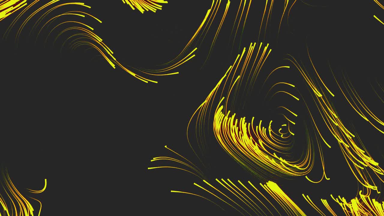 Linee astratte fluide gialle e verdi su sfondo scuro