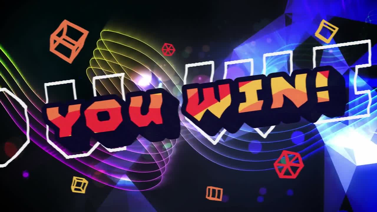 추상적인 배경에 대한 큐브와 파동 패턴으로 텍스트를 이기는 애니메이션