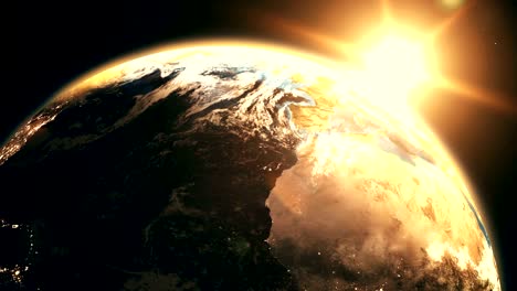 highly detailed realistic epic sunrise over planet earth 3d animation