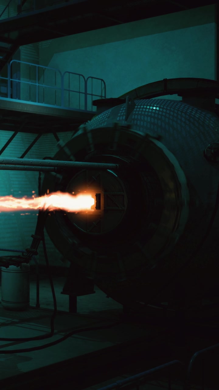 Jet engine test at research facility during evening hours