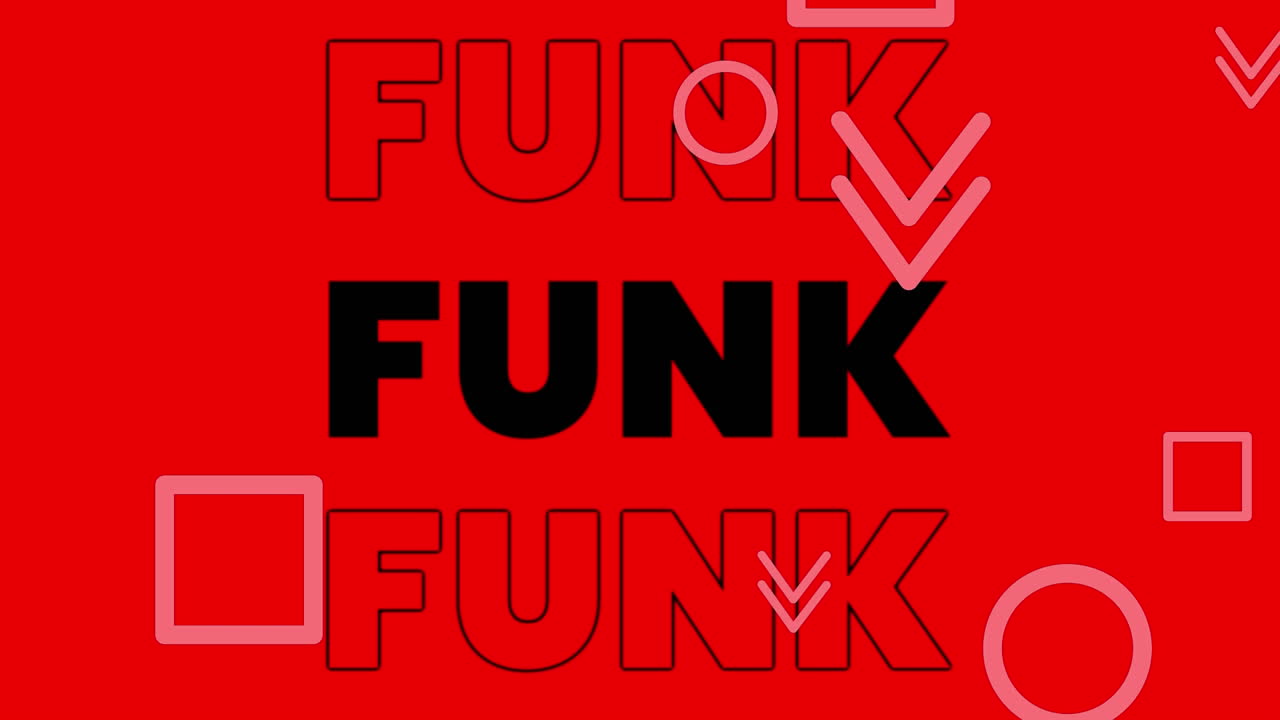 animación de texto y formas funk en un fondo cambiante de colores