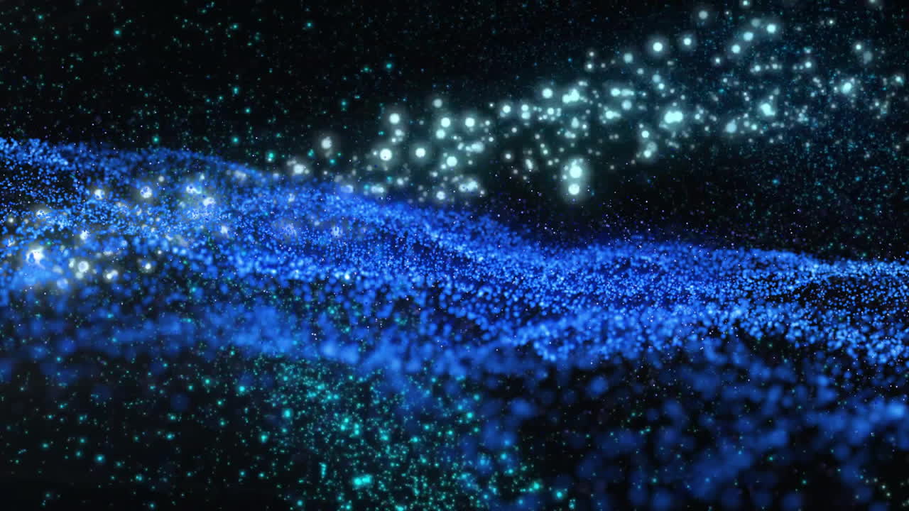 Animation of mesh of glowing light spots moving over black background