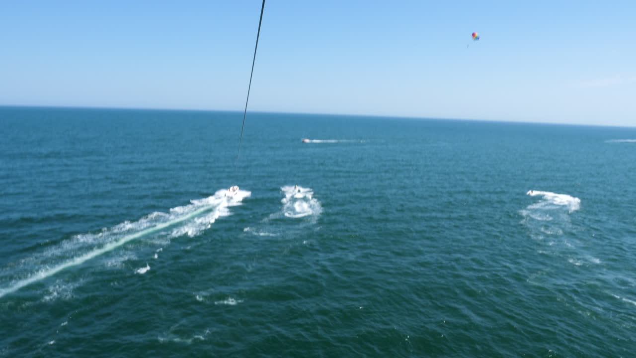 POV footage parasailing, parascending over the sea