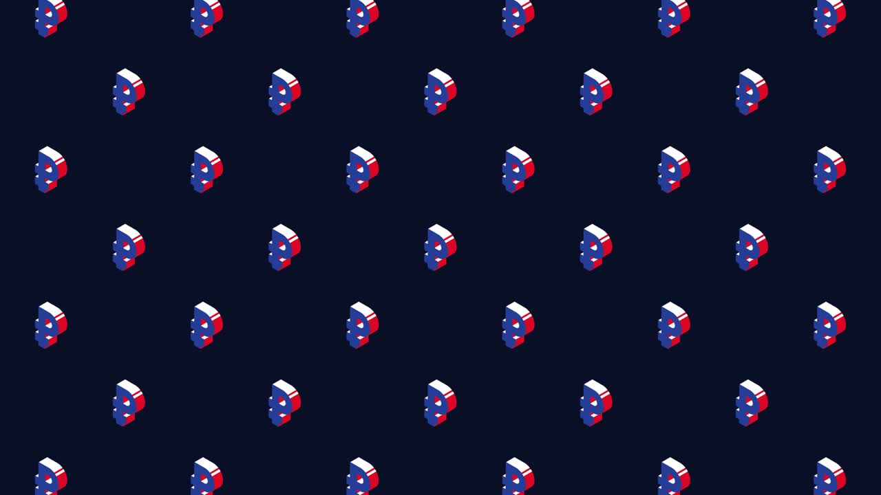 símbolos isométricos del rublo ruso en un patrón animado sobre un fondo oscuro. animación de bucle sin costuras