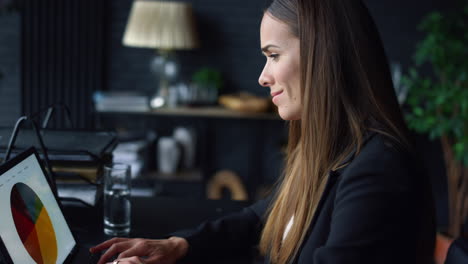 businesswoman working on laptop. serious female manager looking laptop screen