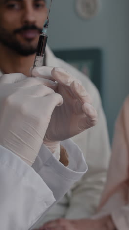 medical injection scene with doctor and patient
