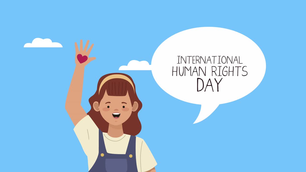 human rights awareness animation with girl and speech bubble