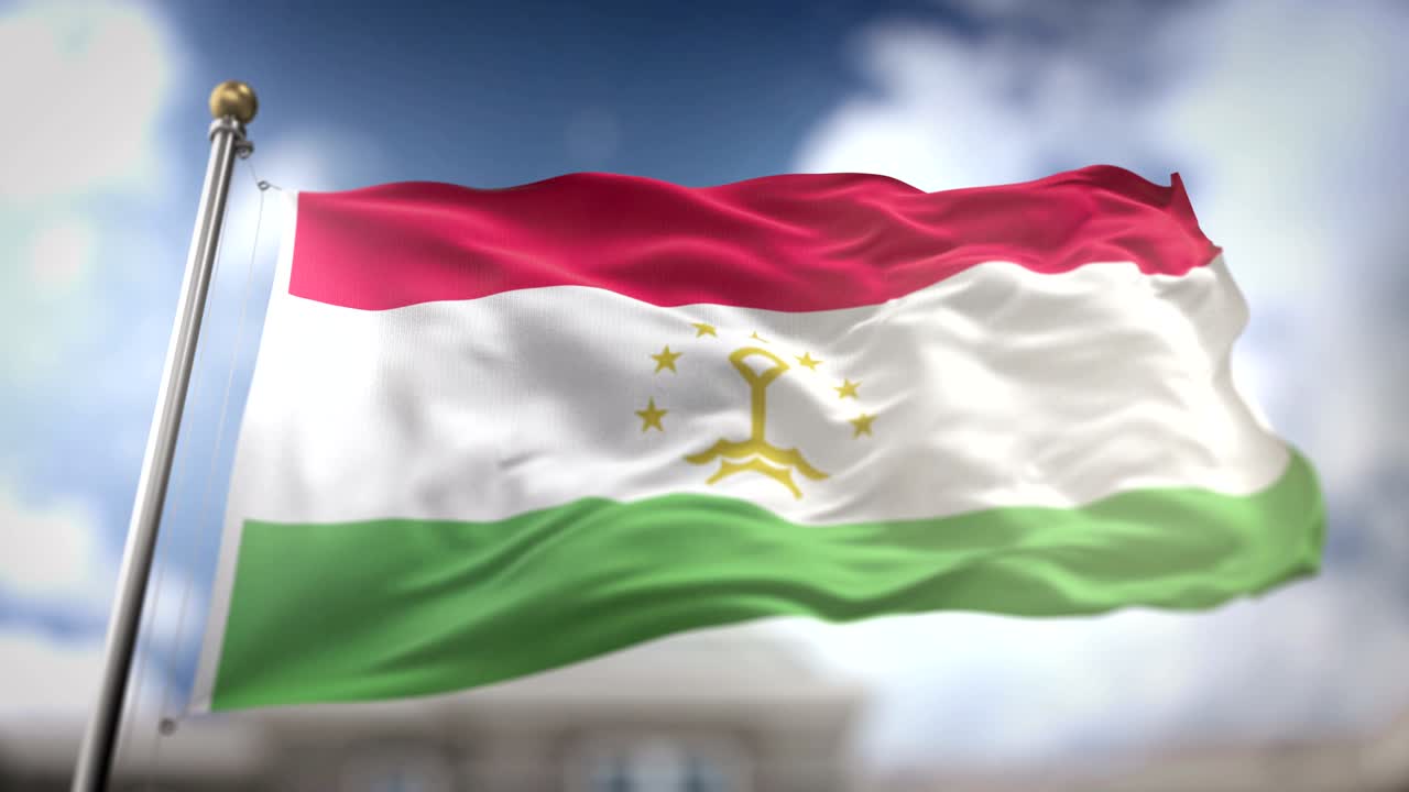 Tajikistan Flag Waving Slow Motion 3D Rendering Blue Sky Background - Seamless Loop 4K