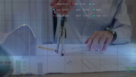 animation of financial data processing over caucasian businessman in office