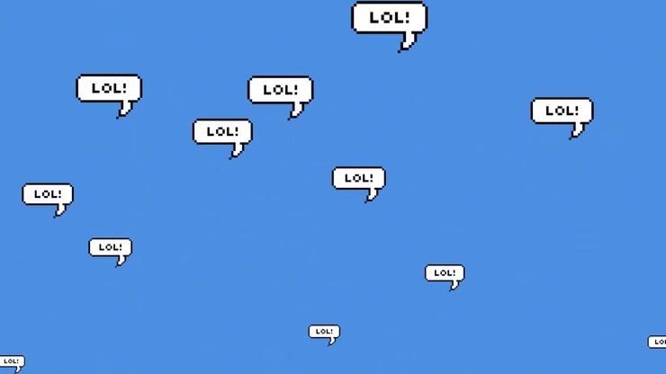 Digital animation of lol text on multiple speech bubbles floating against blue background