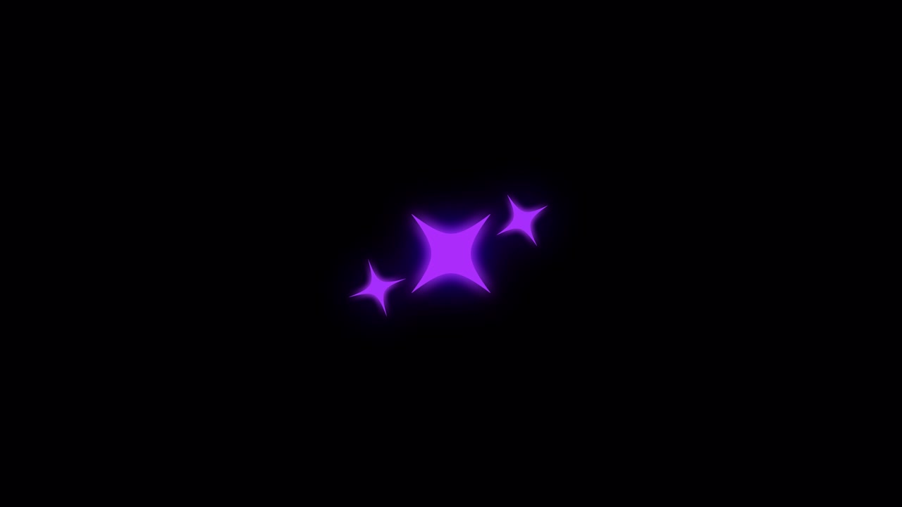 Animated Purple Stars Sparkle and Glow on Black Background