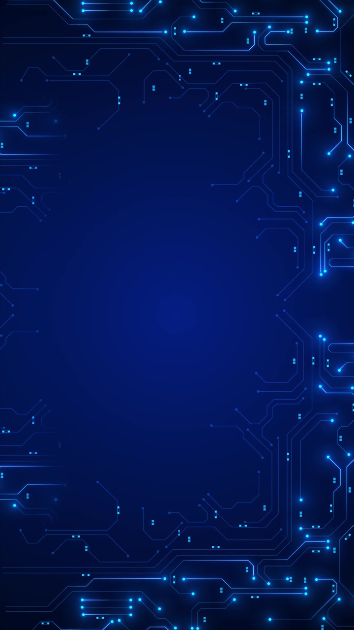 Neon technology border with circuit traces clean central area deep navy glow and smart digital