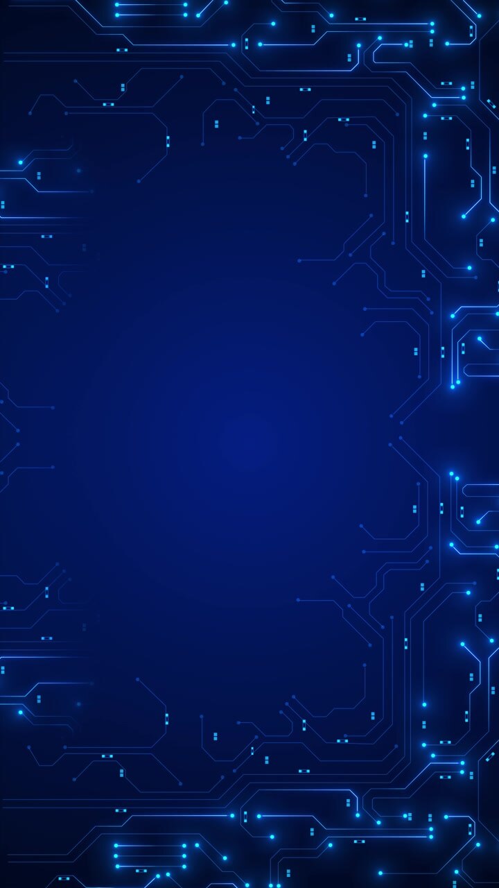 Neon technology border with circuit traces clean central area deep navy glow and smart digital