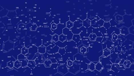 animation of chemical structures and data processing against blue background