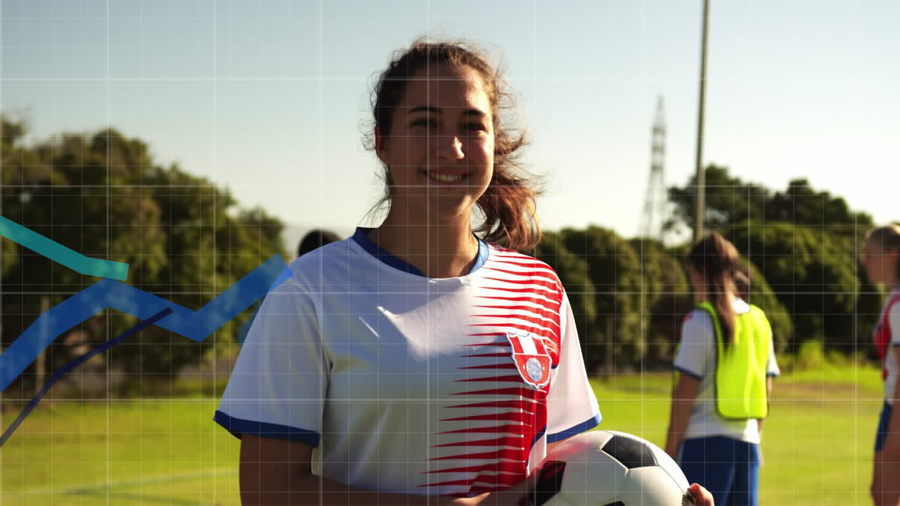 다양한 여성 축구 선수에 대한 데이터 처리 애니메이션