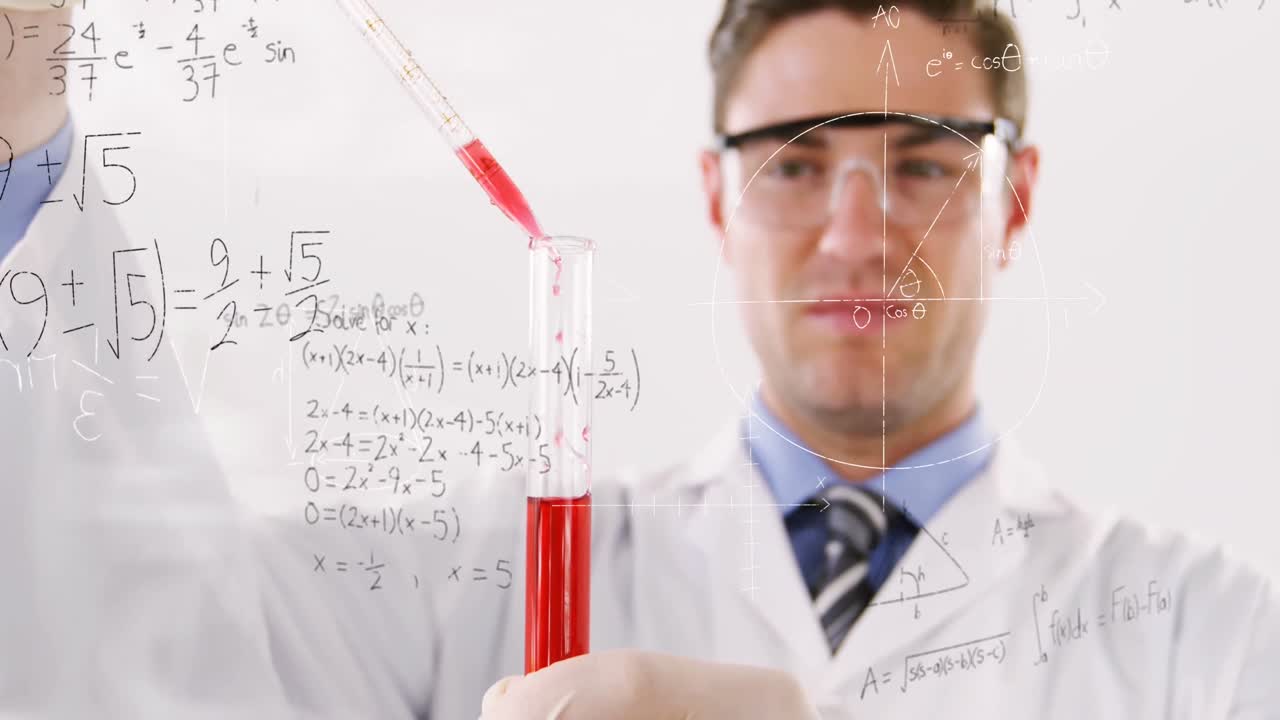 animación del procesamiento de datos científicos sobre un científico caucásico