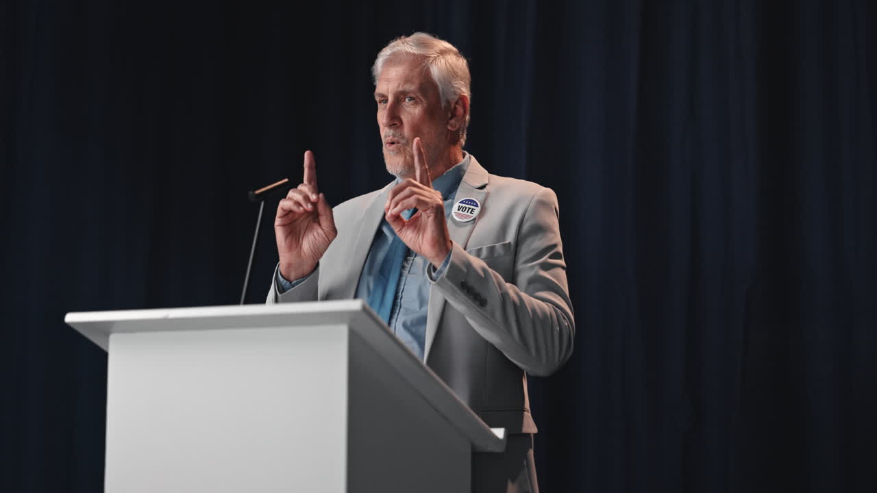 Politician Giving Speech at Podium