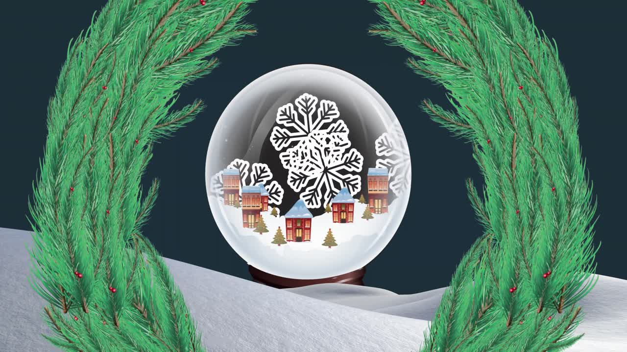 스노우 글로브 위에서 크리스마스에 겨울 풍경의 애니메이션