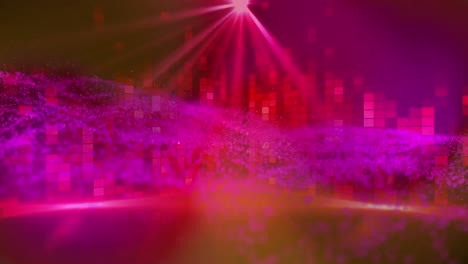 Animation-of-light-spots-over-light-trails-and-moving-columns-on-purple-background