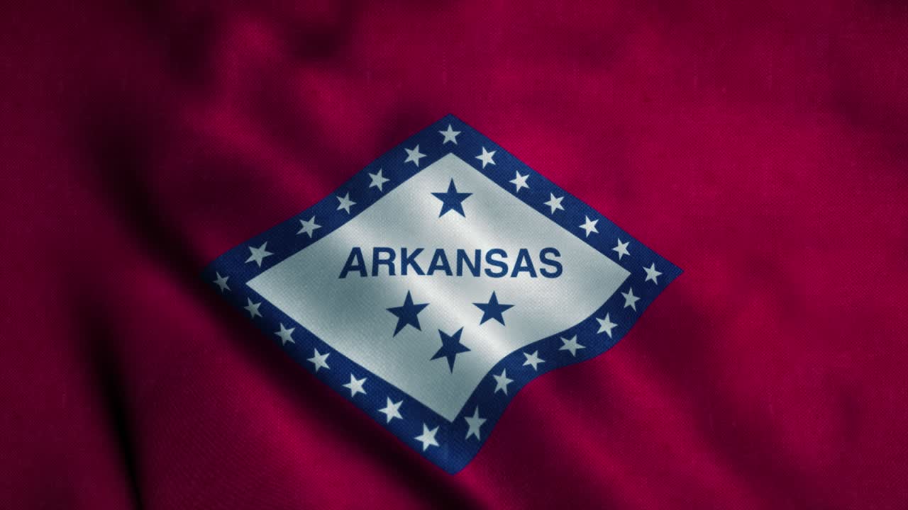 la bandera de arkansas ondeando en el viento. el signo de arkansas animación de bucle sin costura. 4k