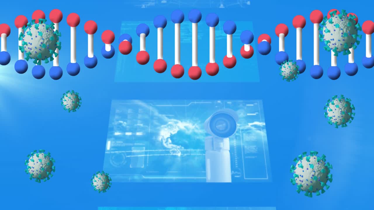 의료 데이터 처리 위에 회전하는 dna 가닥의 애니메이션