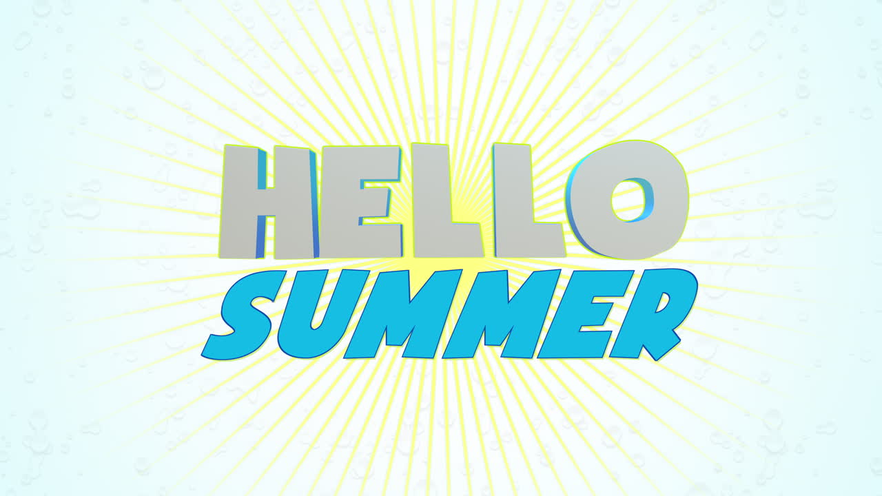 Hello Summer with sun yellow rays on white grunge