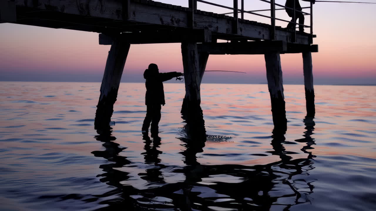 Fisherman on Pier at Sunrise/Sunset
