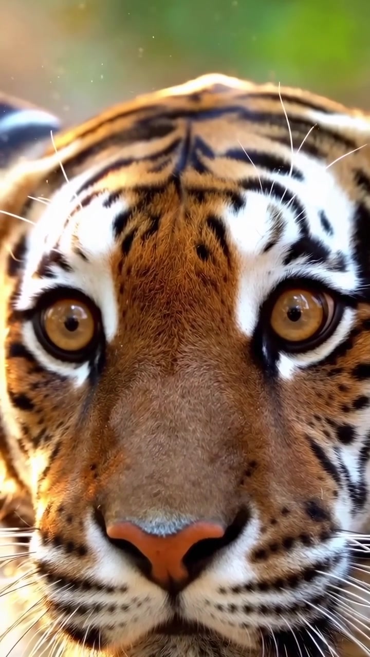 Primo piano intenso del volto di una tigre con occhi dorati