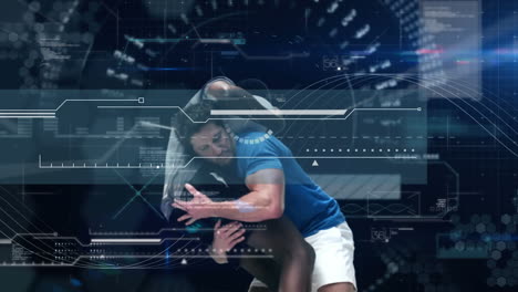 animation of data processing and scope scanning over rugby player