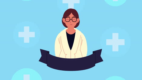 female doctor in ribbon frame character