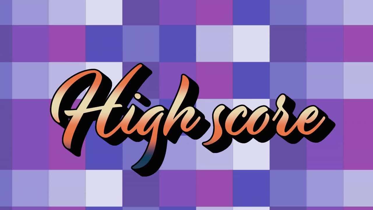 다채로운 사각형 위에 높은 점수 텍스트의 애니메이션