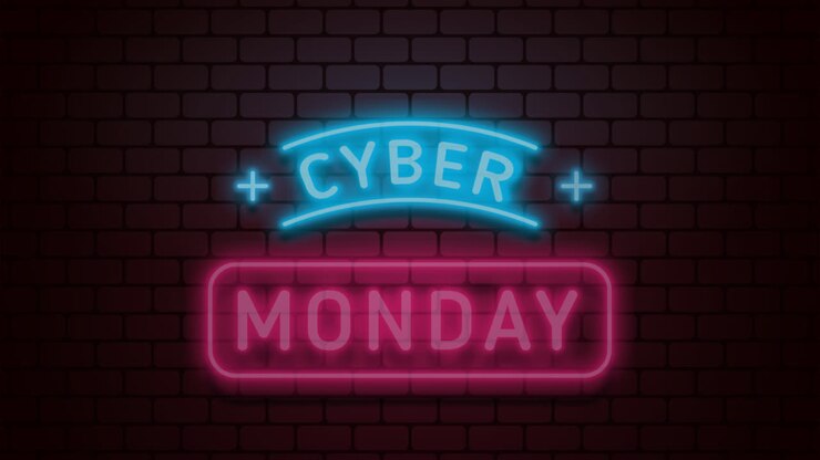 Un'animazione di uno sfondo per i saldi neon del Cyber Monday