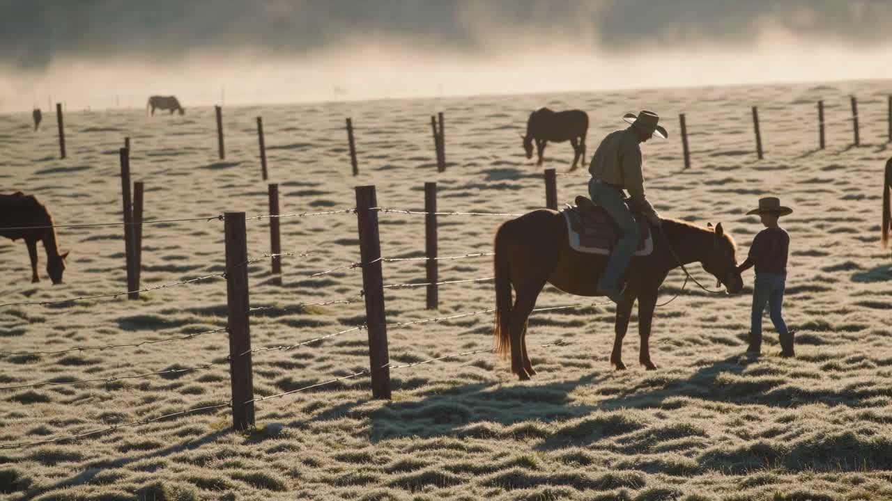 Cowboys and Cowgirls in a Misty Morning Pasture