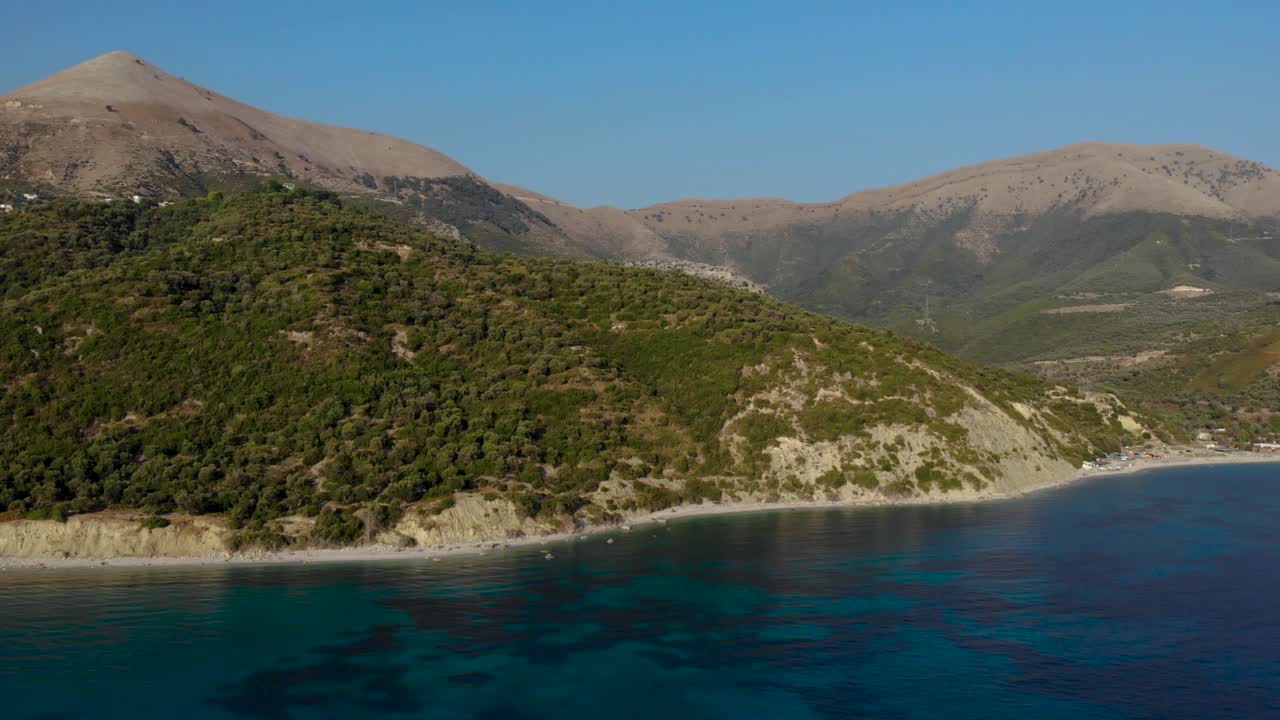 Beautiful panoramic seaside with mountains and hills surrounded by blue azure Mediterranean sea