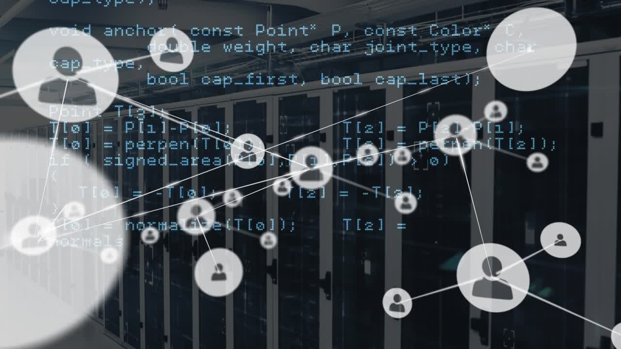 Animation of network of connections over server room