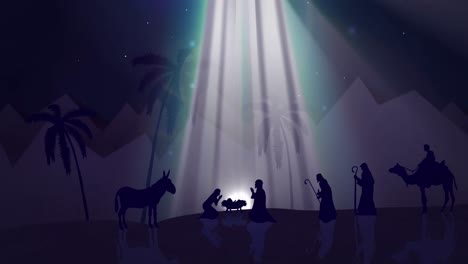 Animation-of-nativity-with-glowing-lights-and-floating-spots