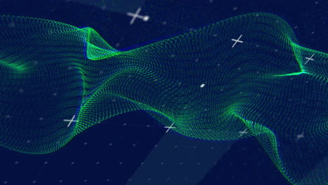 animación de ondas dinámicas sobre símbolo más y puntos contra fondo negro