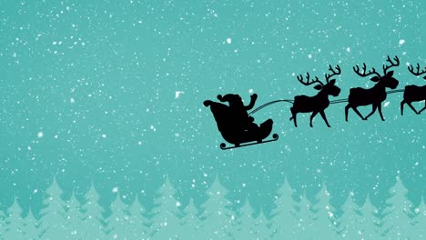 Animation-of-black-silhouette-of-santa-claus-in-sleigh-being-pulled-by-reindeers