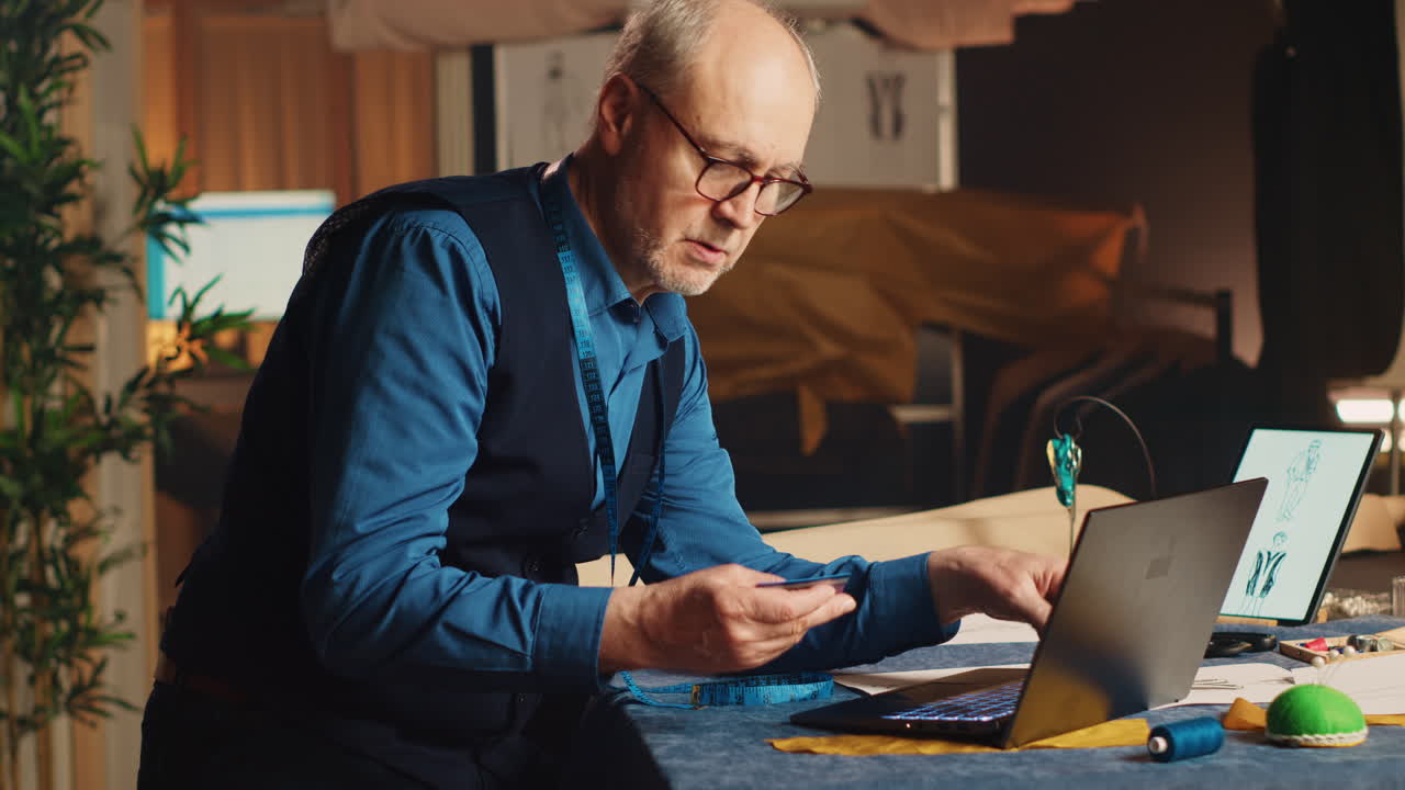 Fashion designer buying fabric online