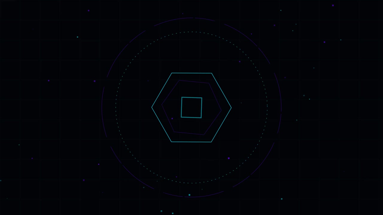 Abstract Geometric Animation with Rotating Hexagons and Digital Particles